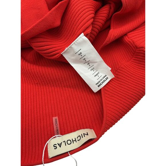 Nicholas 'Amara' Red Rayon Knit Halter Mixed Rib Long Sleeve Top Size S - Picture 4 of 4